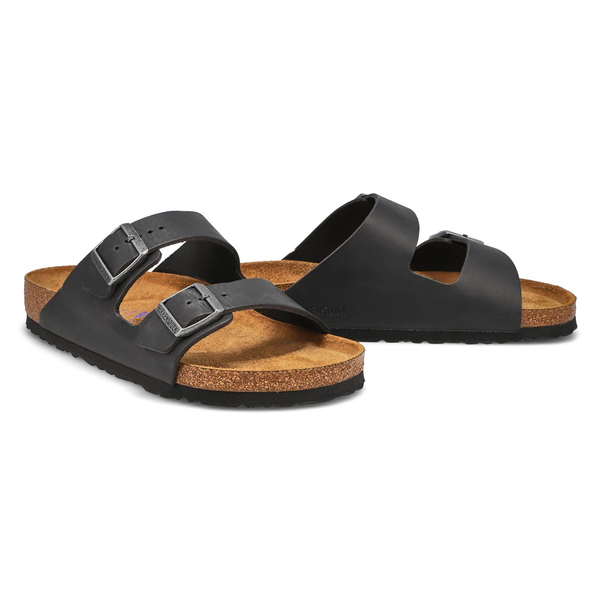 Men's Arizona Soft Oiled Leather 2 Strap Sandal - Black