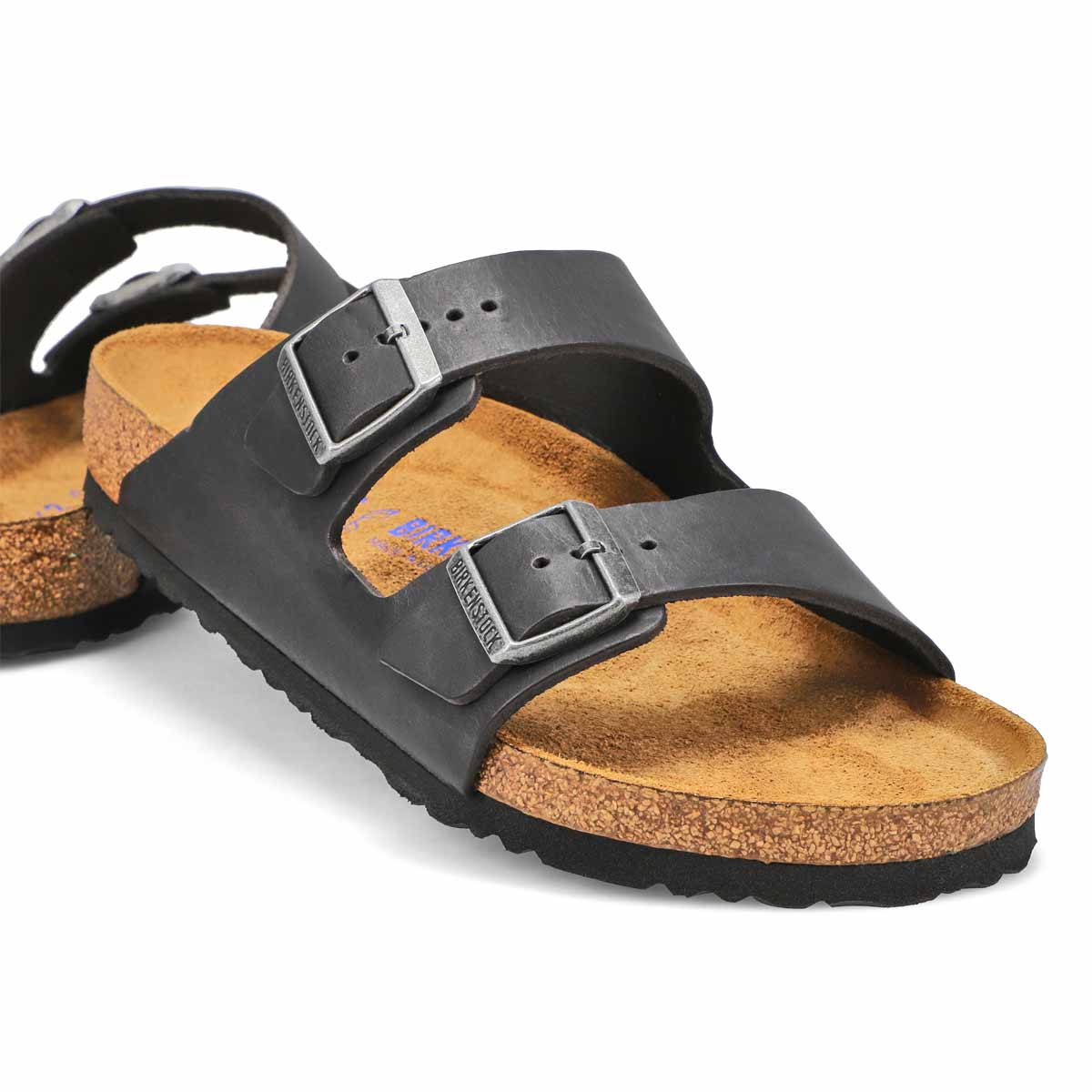 Men's Arizona Soft Oiled Leather 2 Strap Sandal - Black