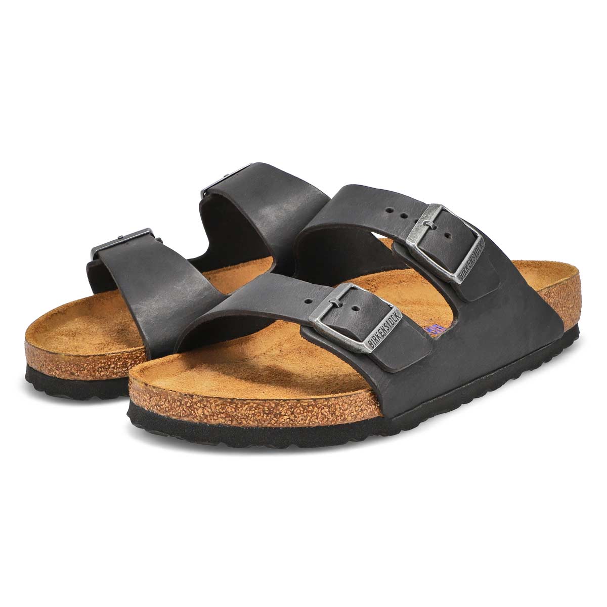 Men's Arizona Soft Oiled Leather 2 Strap Sandal - Black