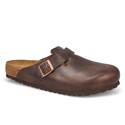Mns Boston Oiled Leather Casual Clog - Havana