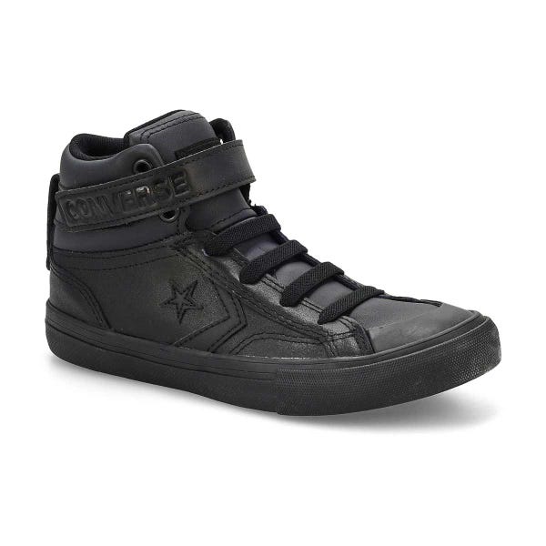 Boys'  Chuck Taylor All Star Pro Blaze Strap Leather Sneaker - Black/Black/Black