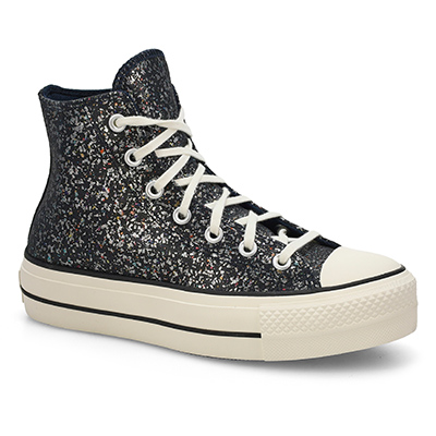 Lds Chuck Taylor All Star Lift Platform Glitter Hi Top Sneaker - Lavender Ash/Quantum Violet/Shadow Purple