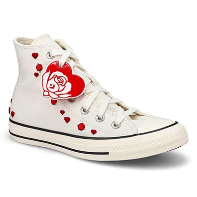 Lds Chuck Taylor All Star -Love me, Love Me Not Hi Top Sneaker - Vintage White/Red/Egret