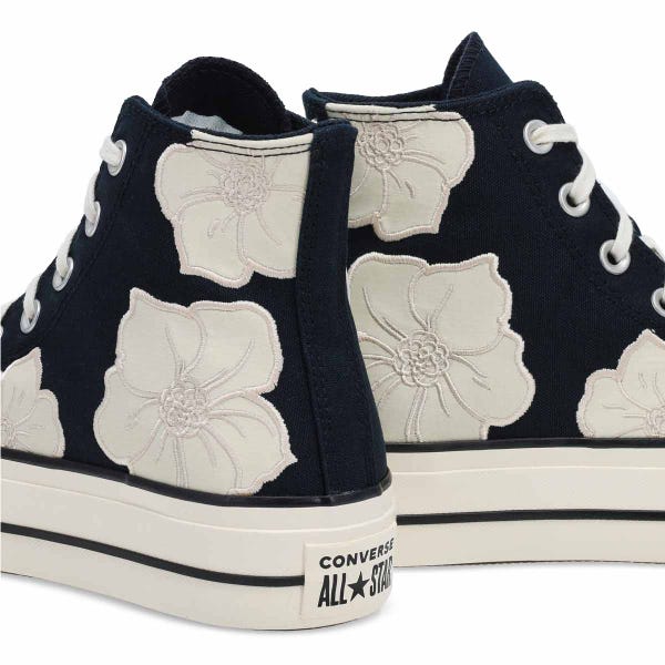 Women's Chuck Taylor All Star Lift Platform Flowers Sneaker- Black/Light Dune