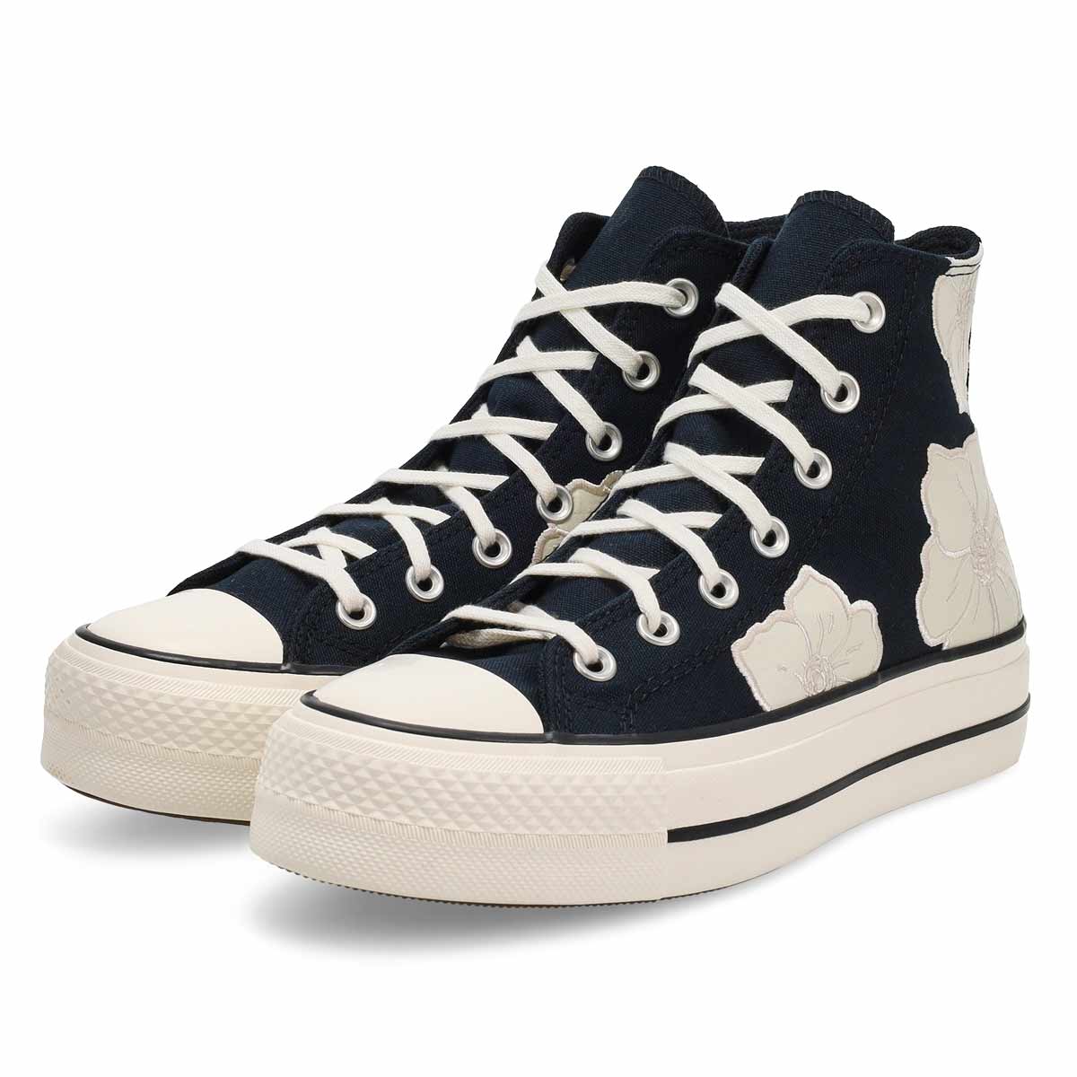 Women's Chuck Taylor All Star Lift Platform Flowers Sneaker- Black/Light Dune