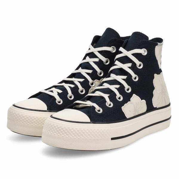 Women's Chuck Taylor All Star Lift Platform Flowers Sneaker- Black/Light Dune
