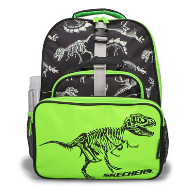 Kds 5 Piece Dino Backpack School Kit - Black/Green