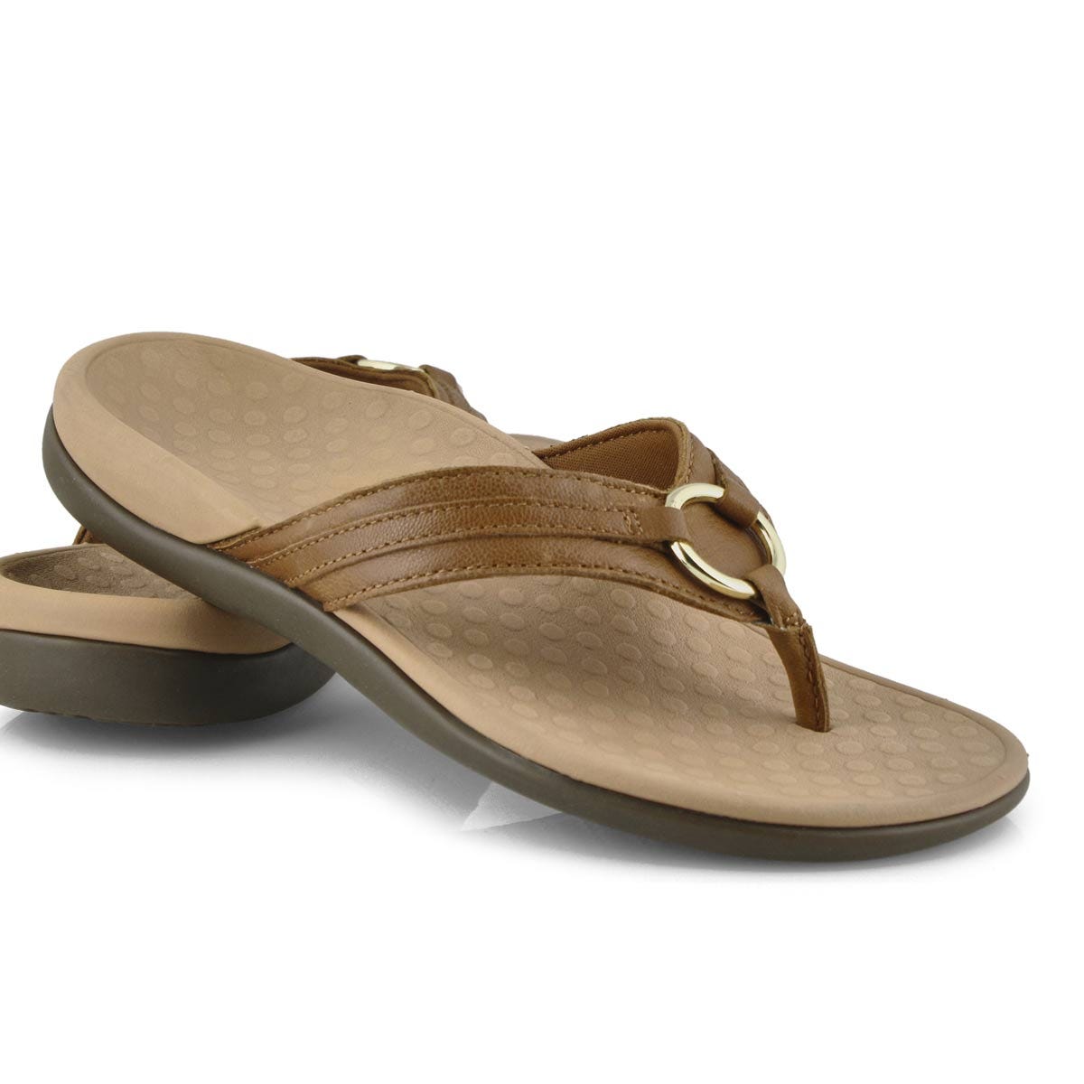 Vionic Mocha Leather Tide Aloe Womens Toe Post Sandal