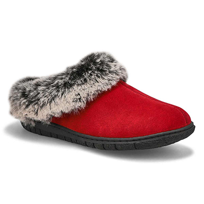 Lds Beth Open Back Suede Slipper - Burgundy