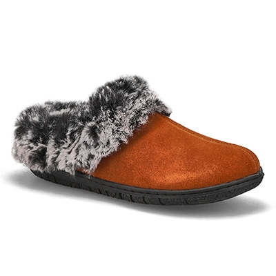 Lds Beth Open Back Suede Slipper - Dark Tan