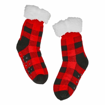 Women's Buffalo Plaid Slipper Sock - Red/Blk