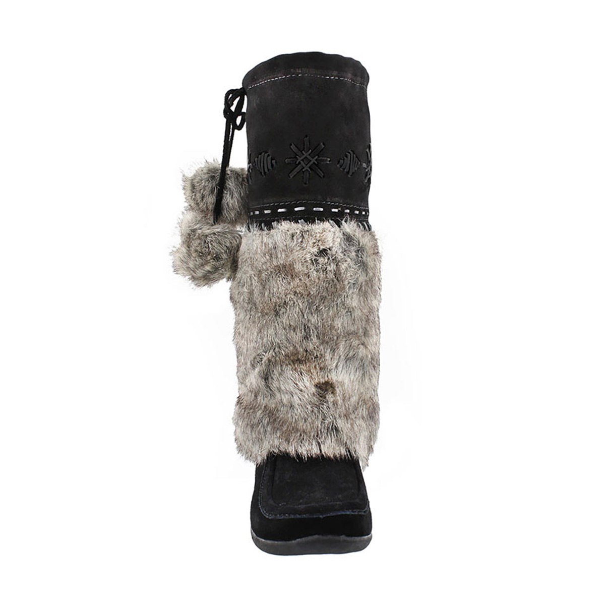 Girls' CANDY2 JR black faux rabbit SoftMocs
