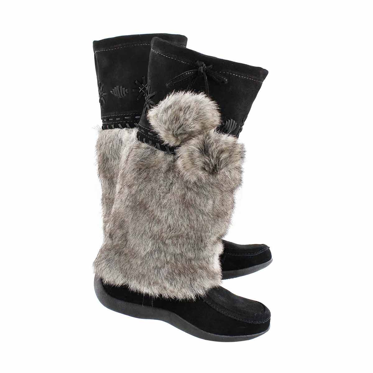 Girls' CANDY2 JR black faux rabbit SoftMocs