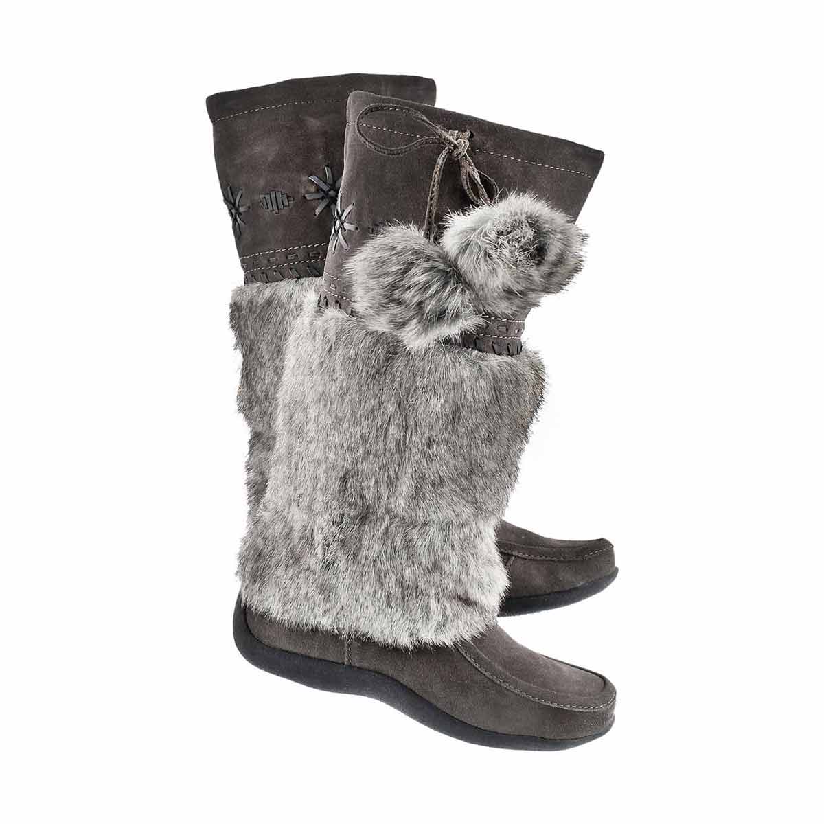 Girls' CANDY2 JR grey faux rabbit SoftMocs