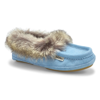 Lds Carrot 5 Faux Fur SoftMocs - Light Blue