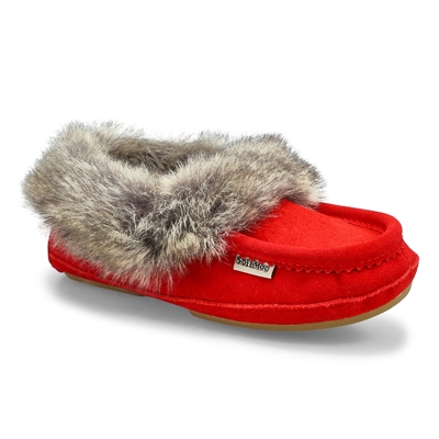 Lds Carrot 5 Faux Fur Moccasin - Red