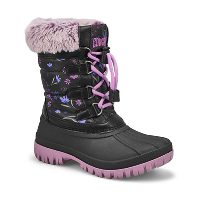 Girls Charm Pull On Waterproof Winter Boot - Black