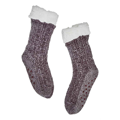 Lds Chenille Knit Slipper Sock-Charcoal