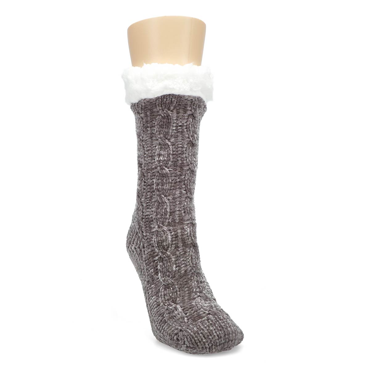Lds Chenille Knit Slipper Sock-Charcoal