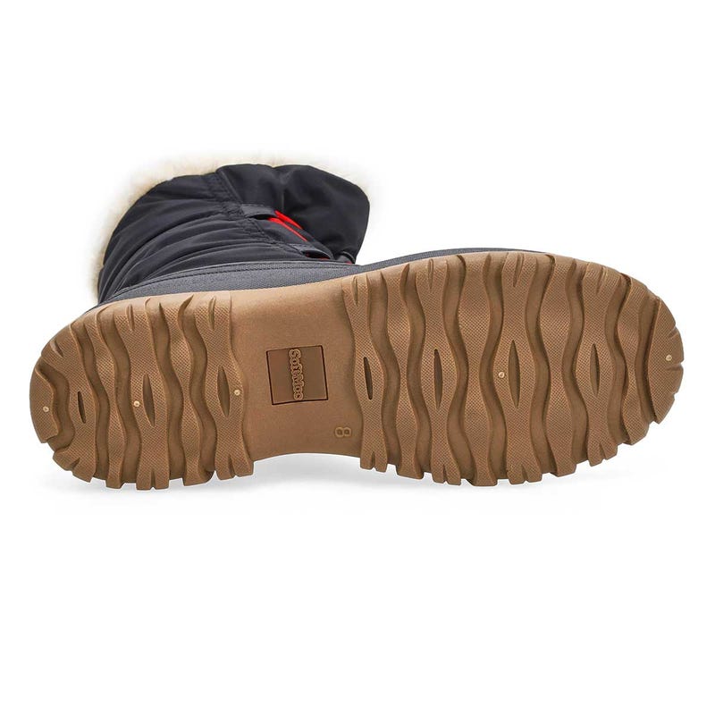 A women's waterproof winter boot in a bold Black/Red colourway.