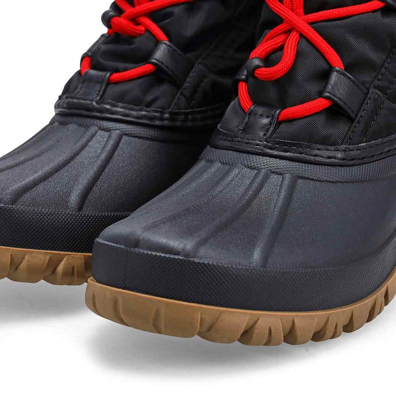 A women's waterproof winter boot in a bold Black/Red colourway.