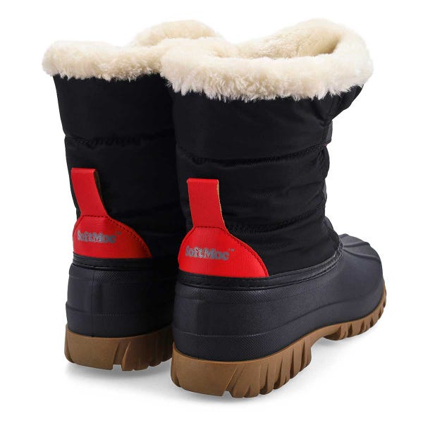 A women's waterproof winter boot in a bold Black/Red colourway.