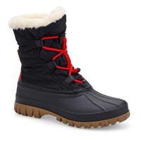 A women's waterproof winter boot in a bold Black/Red colourway.