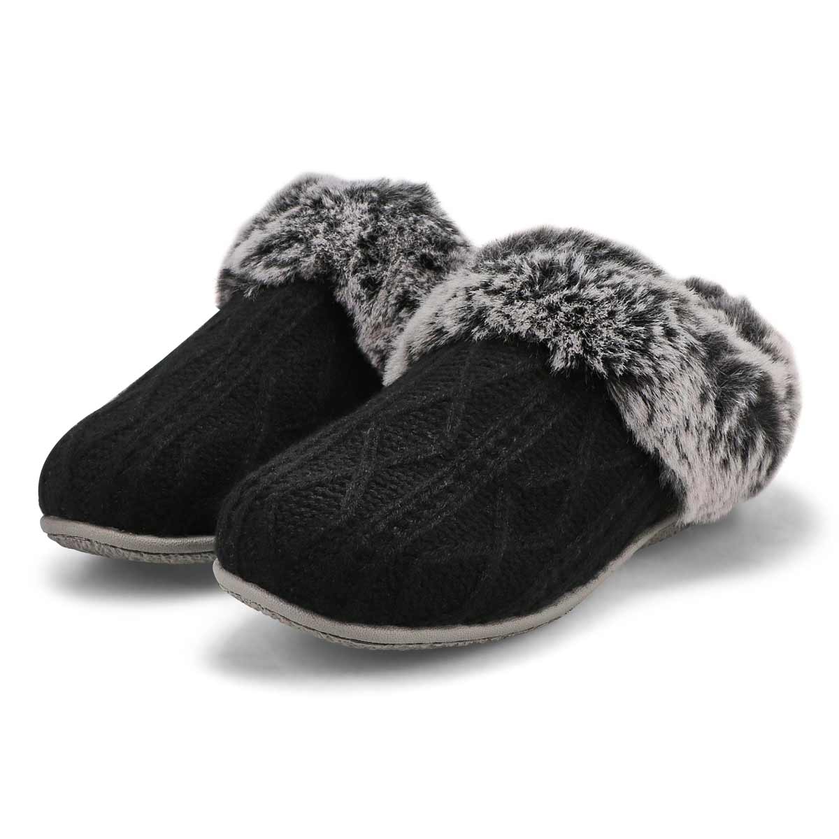 Women's Clipper Knit Faux Fur Slipper - Black