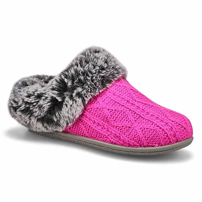 Pantoufle similifourrure tricot Clipper, fuchsia, femme