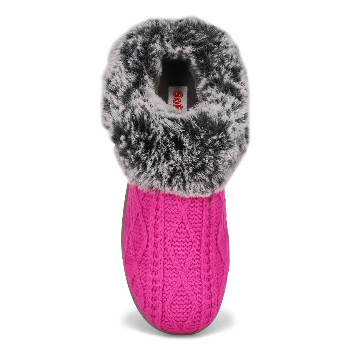 Women's Clipper Knit Faux Fur Slipper - Fuschia