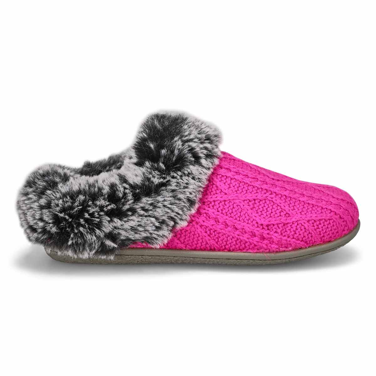 Pantoufle en tricot et similifourrure CLIPPER, fuchsia, femmes