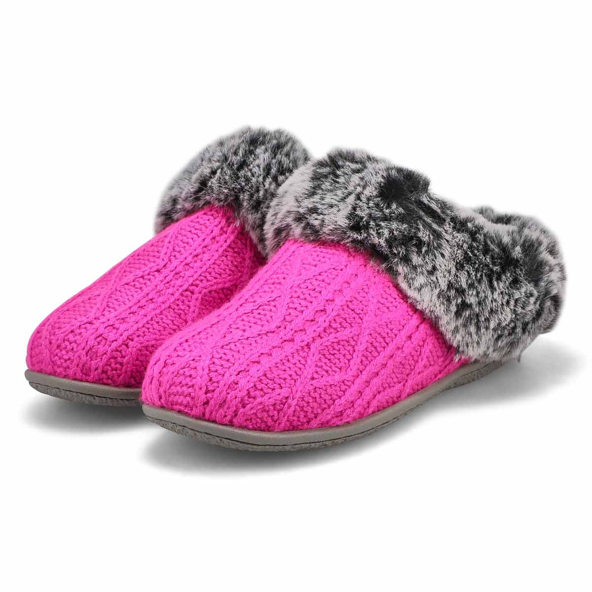 Pantoufle en tricot et similifourrure CLIPPER, fuchsia, femmes