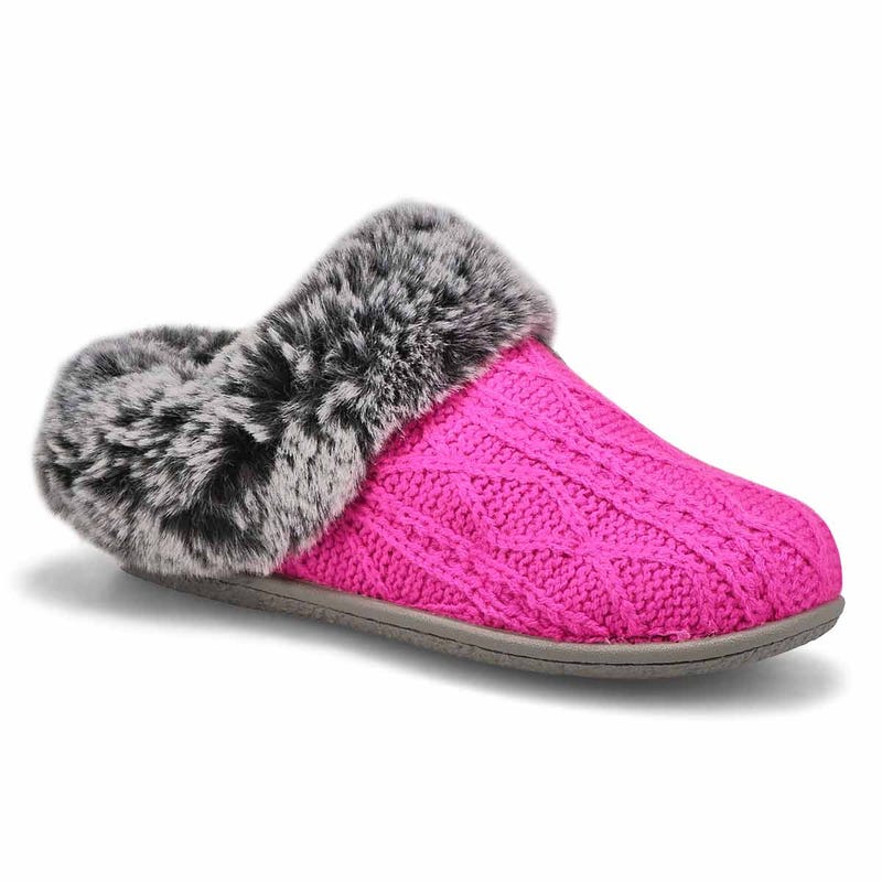 Women's Clipper Knit Faux Fur Slipper - Fuschia