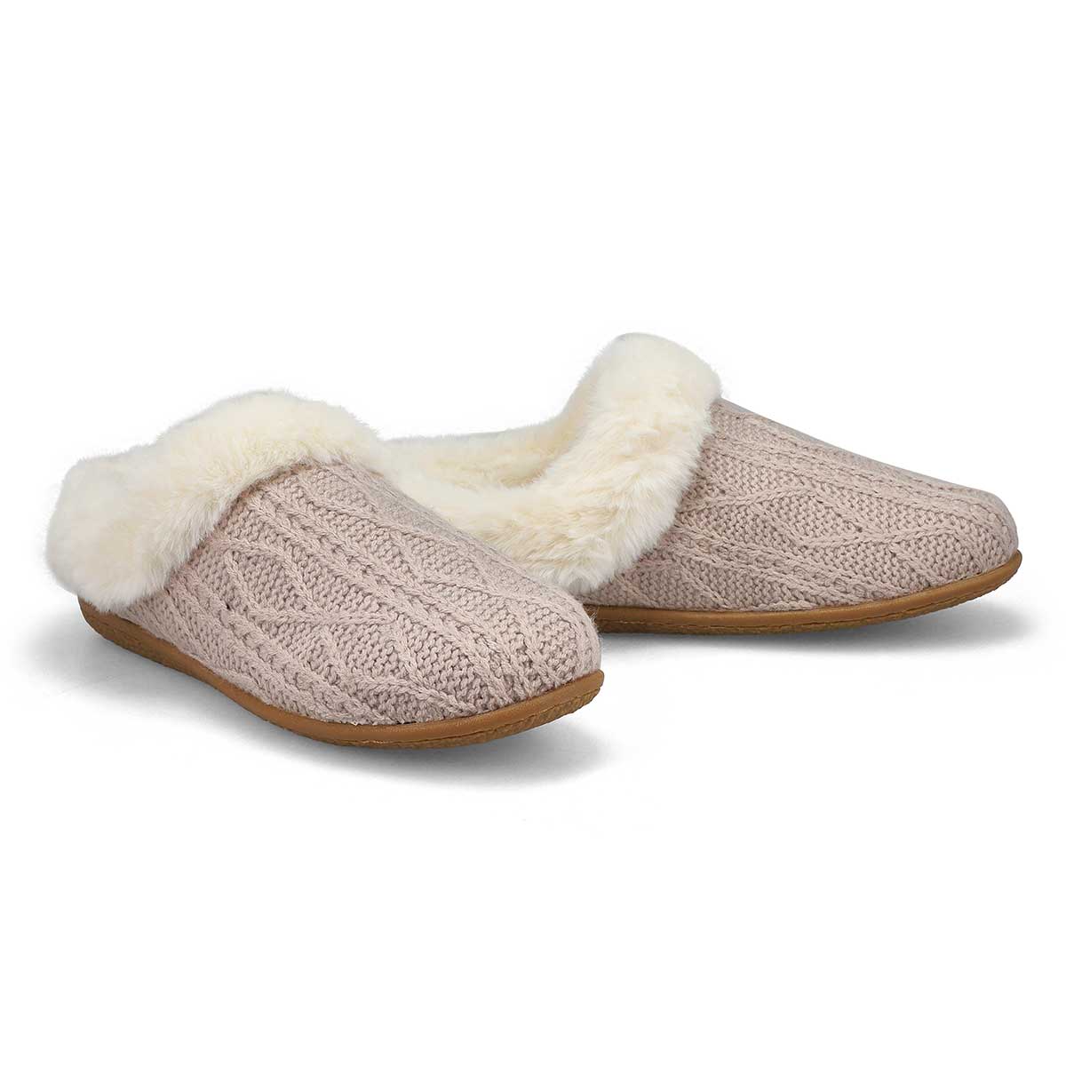 Pantoufle en tricot et similifourrure CLIPPER, gruau, femmes