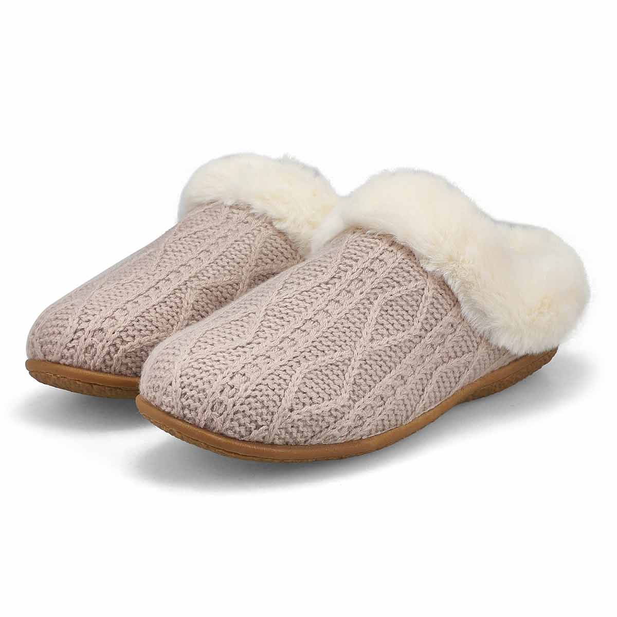 Pantoufle en tricot et similifourrure CLIPPER, gruau, femmes