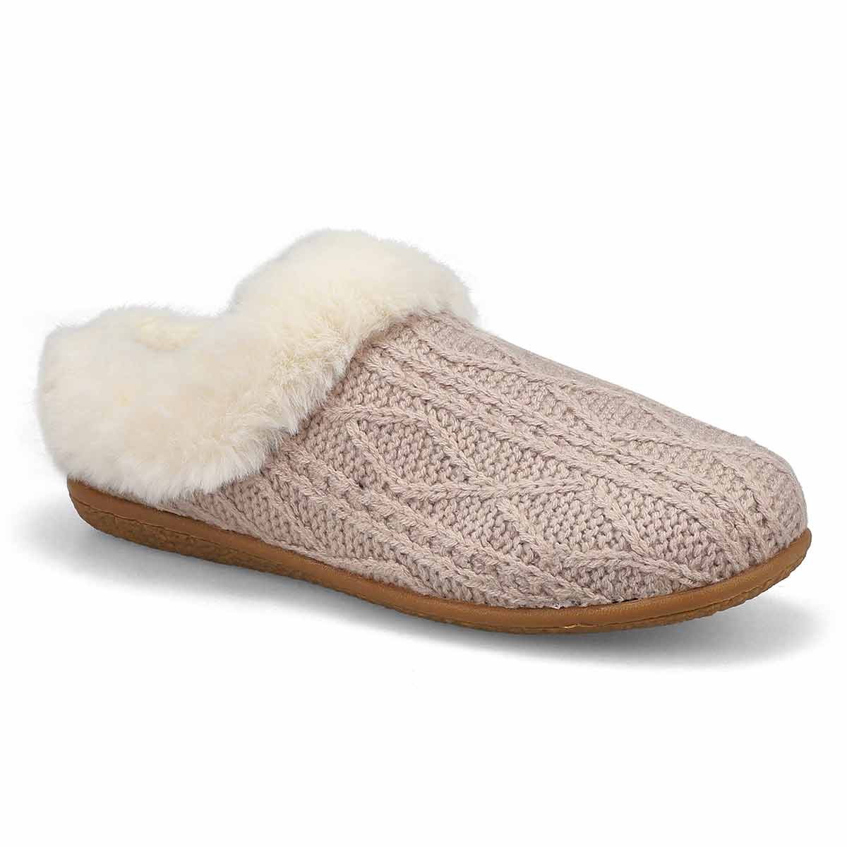 Pantoufle en tricot et similifourrure CLIPPER, gruau, femmes