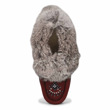 Women's Cute 5 Rabbit Fur SoftMocs - Burgundy