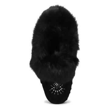 Women's Cute 5 Rabbit Fur Moccasin - Black Black