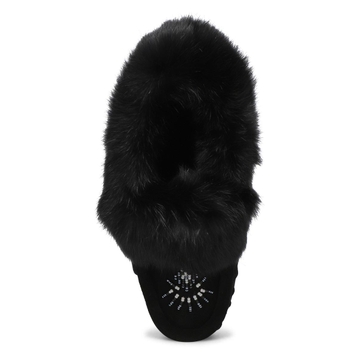 Women's Cute 5 Rabbit Fur SoftMocs - Black/Black