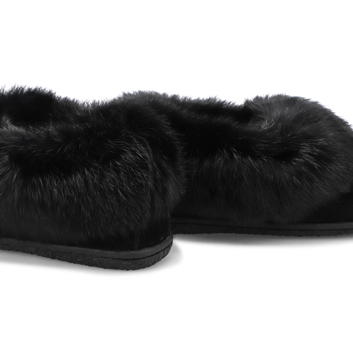 Women's Cute 5 Rabbit Fur SoftMocs - Black/Black