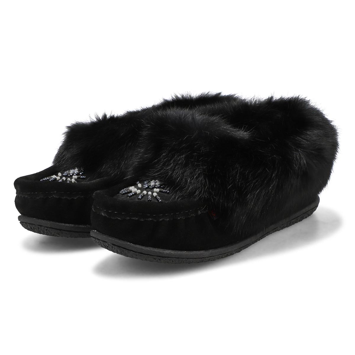 Women's Cute 5 Rabbit Fur SoftMocs - Black/Black