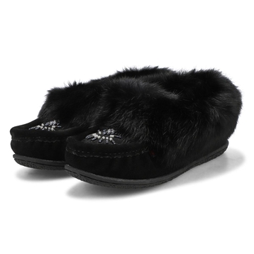 SoftMocs CUTE 5, fourrure lapin, noir/noir, femmes