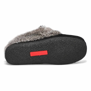Women's Cute 5 Rabbit Fur Moccasin - Black Grey