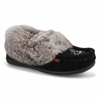 Women's Cute 5 Rabbit Fur SoftMocs - Black Grey