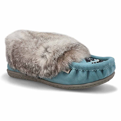 Lds Cute 5 Rabbit Fur SoftMocs - Blue