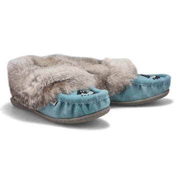 Women's Cute 5 Rabbit Fur SoftMocs - Blue