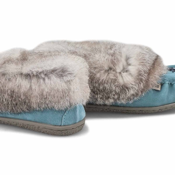 Women's Cute 5 Rabbit Fur SoftMocs - Blue