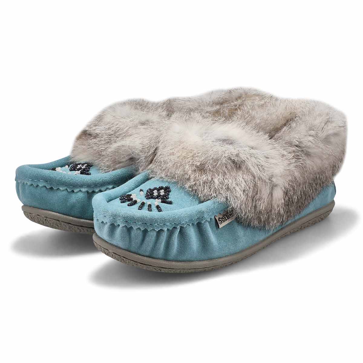 Women's Cute 5 Rabbit Fur SoftMocs - Blue