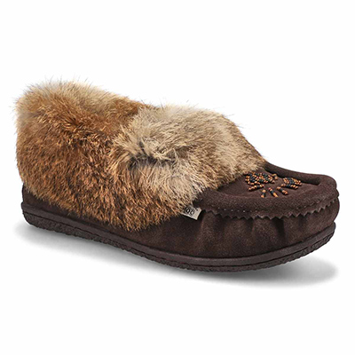 Lds Cute 5 Rabbit Fur SoftMocs - Chocolate