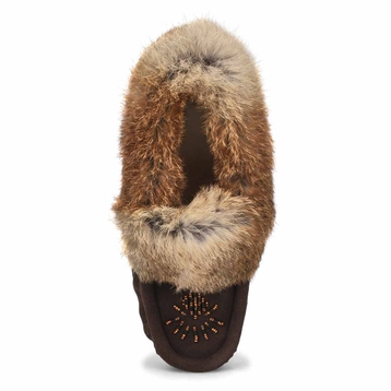 Women's Cute 5 Rabbit Fur SoftMocs - Chocolate